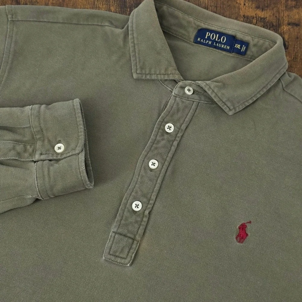 Polo Ralph Lauren Shirt Men XXL Olive Green Popover Featherweight Mesh‎